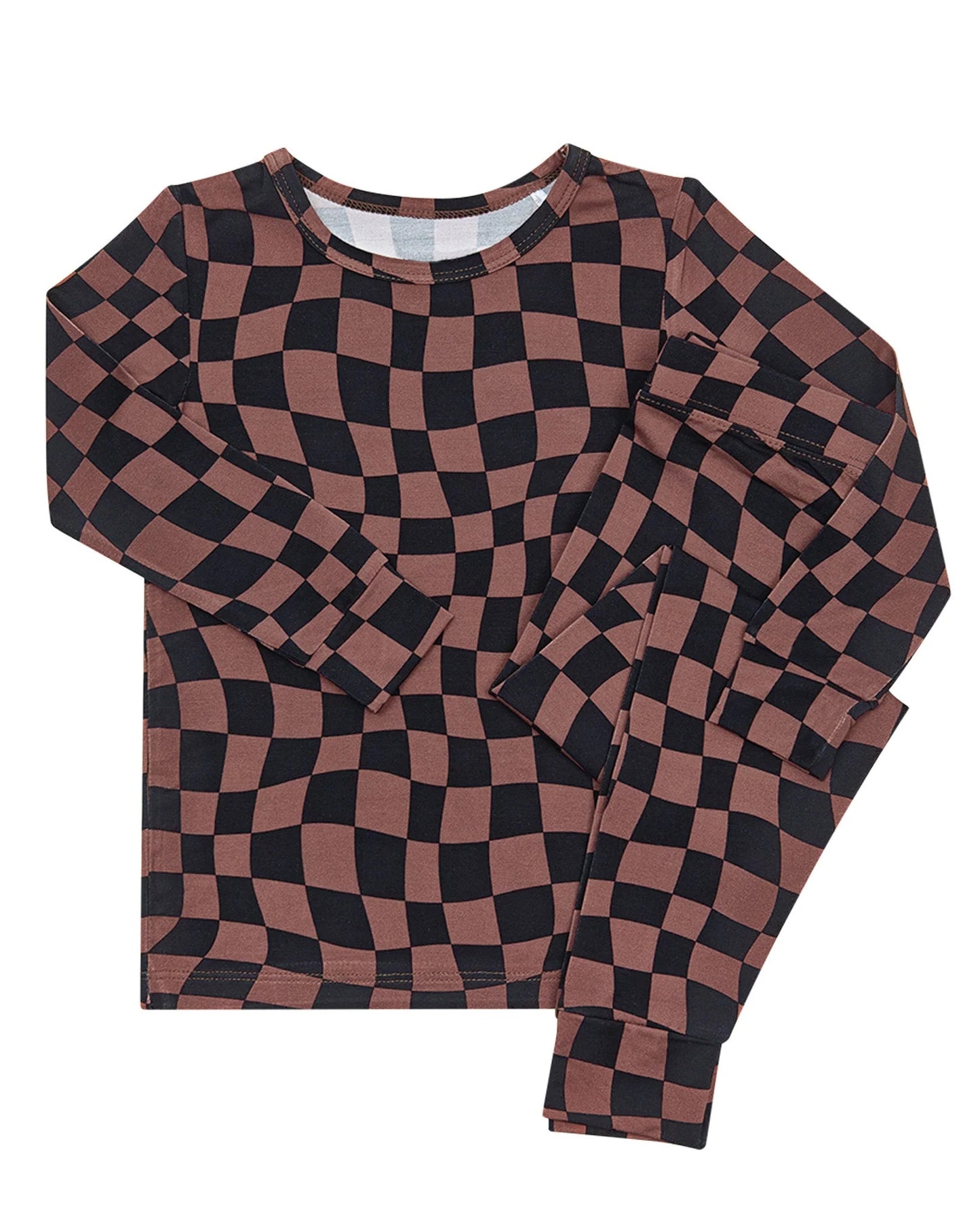 Preorder moq 5 Baby Boys Brown Black Checked Top Pants Fall Pajamas Clothes Sets
