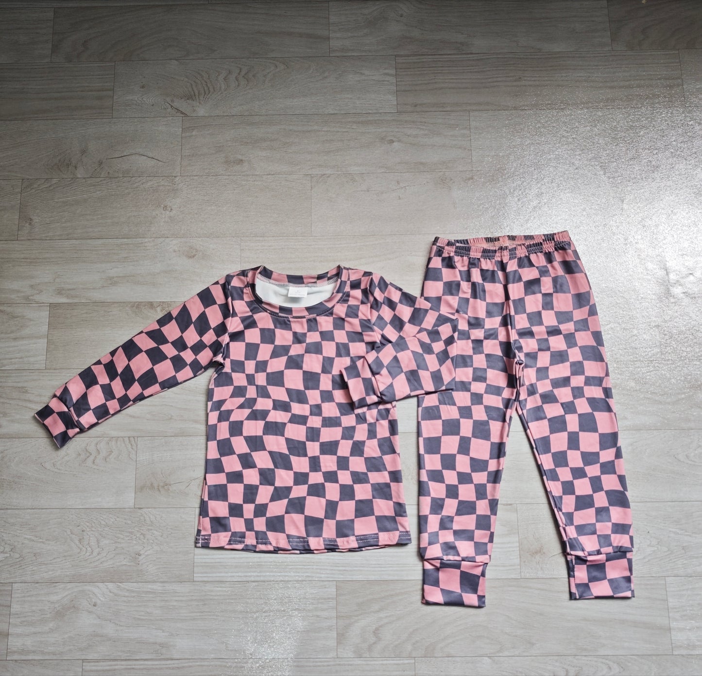 Preorder moq 5 Baby Boys Brown Black Checked Top Pants Fall Pajamas Clothes Sets