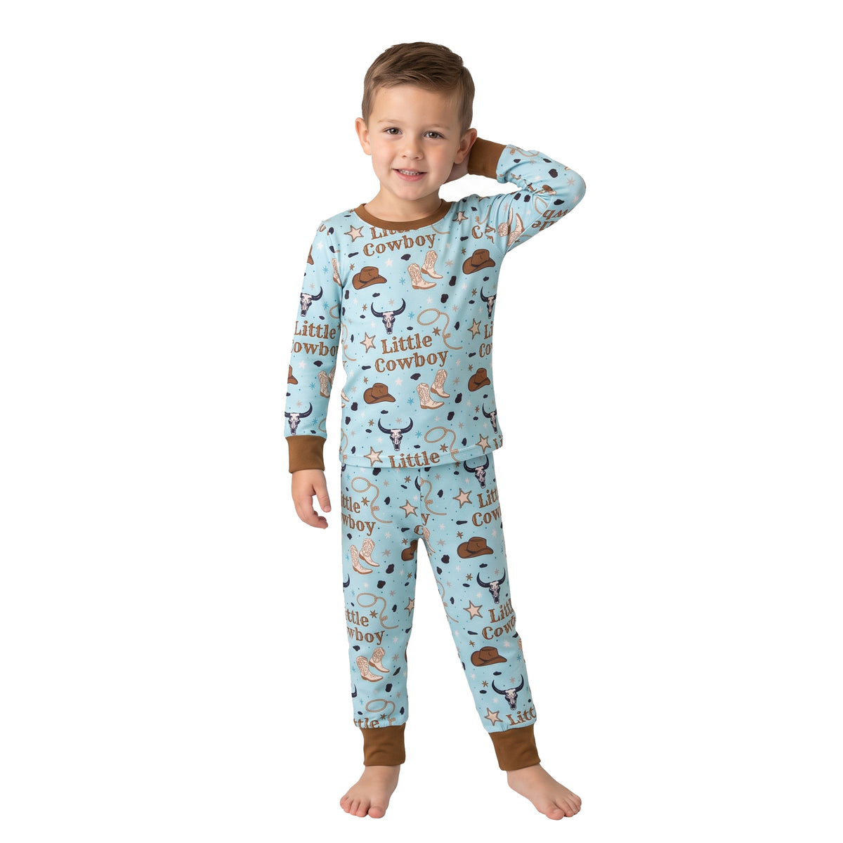 Baby Boys Little Cowboys Boots Top Pant Western Pajamas Sets