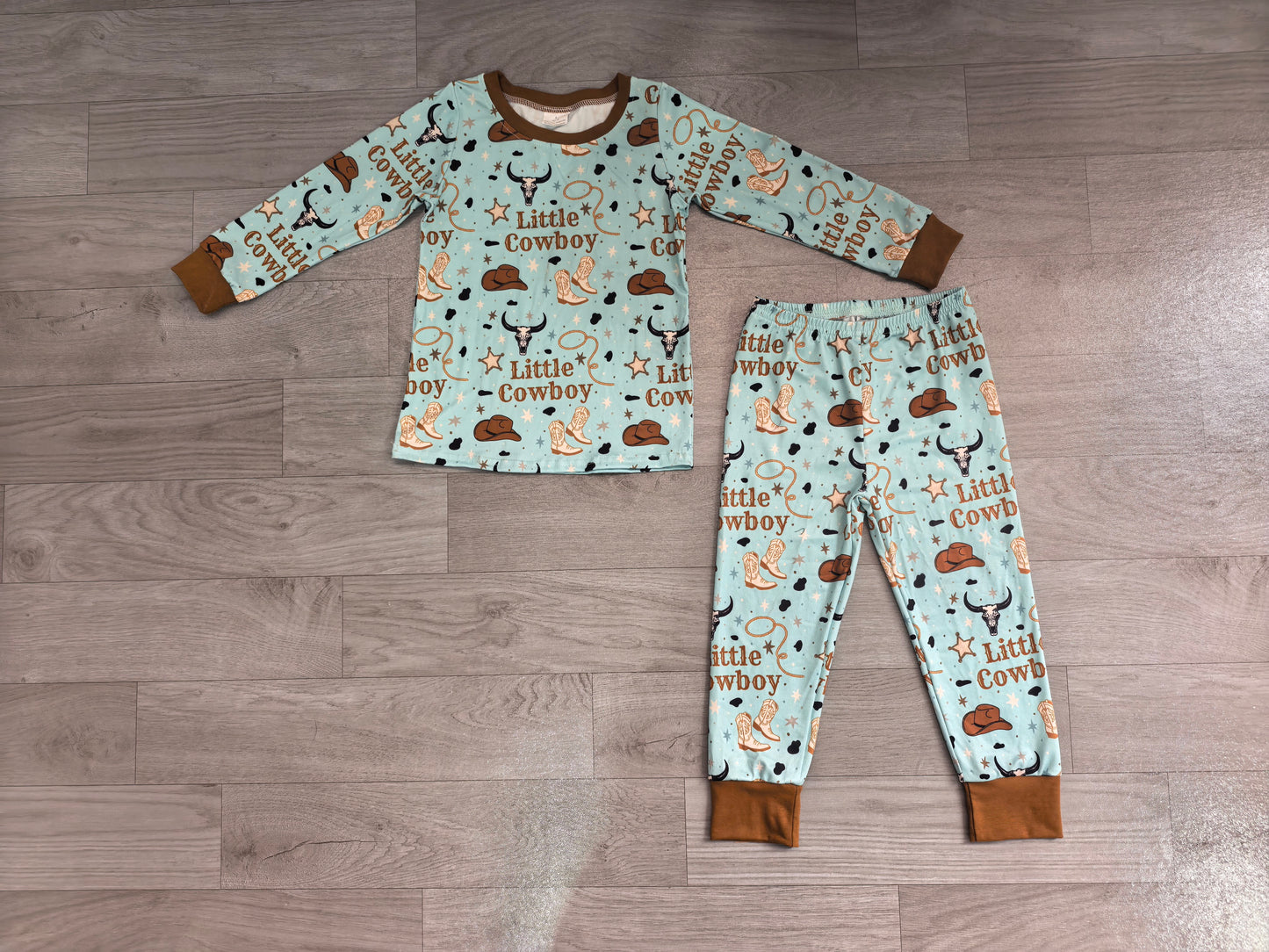 Baby Boys Little Cowboys Boots Top Pant Western Pajamas Sets Preorder
