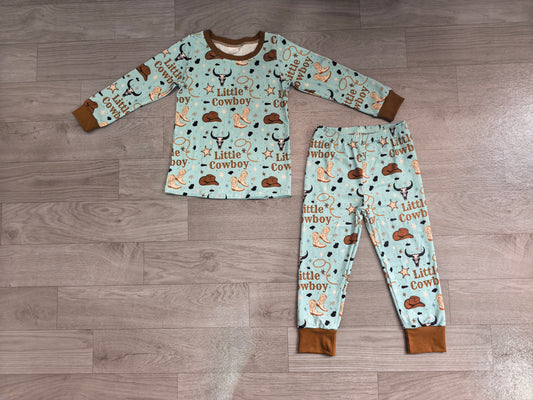 Baby Boys Little Cowboys Boots Top Pant Western Pajamas Sets Preorder
