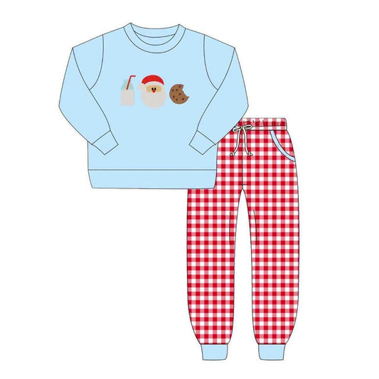 Preorder moq 5 Baby Boys Santa Milks Top Checked Pockets Jogger Christmas Clothes Sets