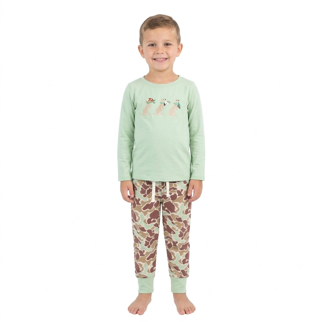 Embroidery Dogs Ducks Baby Boys Top Camo Pockets Joggers Hunting Clothes Sets