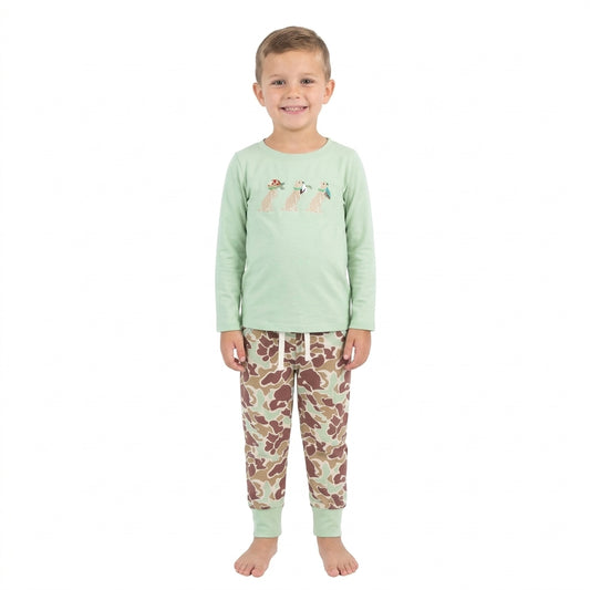 Embroidery Dogs Ducks Baby Boys Top Camo Pockets Joggers Hunting Clothes Sets