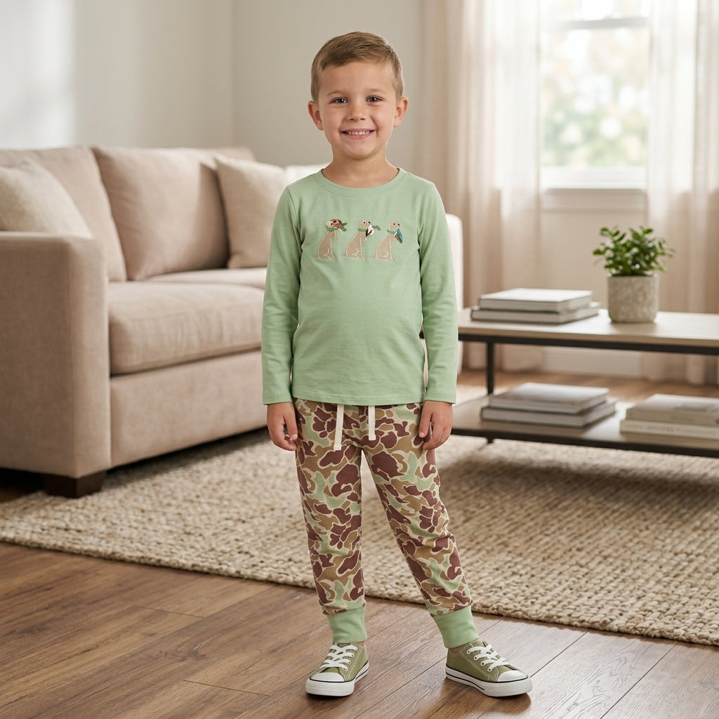 Embroidery Dogs Ducks Baby Boys Top Camo Pockets Joggers Hunting Clothes Sets