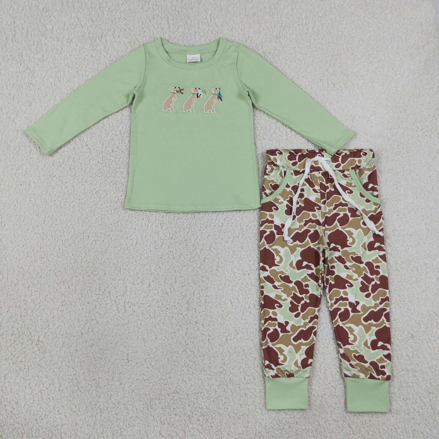 Embroidery Dogs Ducks Baby Boys Top Camo Pockets Joggers Hunting Clothes Sets