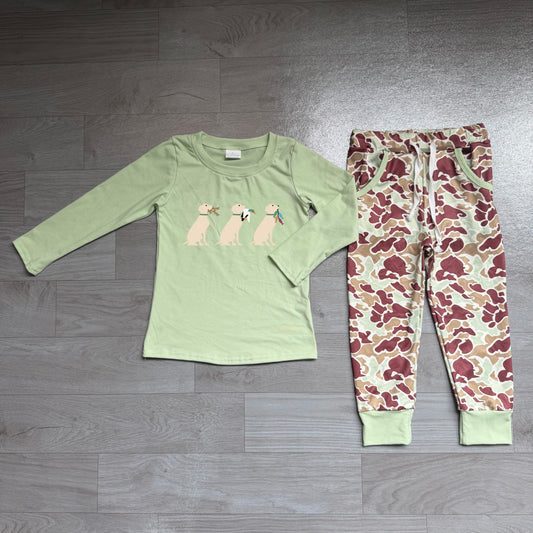 Embroidery Dogs Ducks Baby Boys Top Camo Pockets Jogger Hunting Clothes Sets Preorder