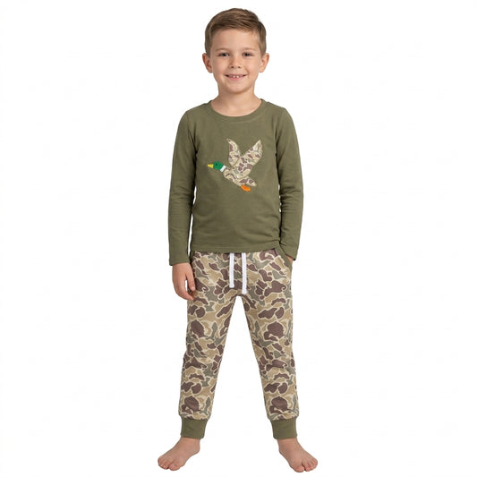Embroidery Camo Duck Baby Boys Shirt Pockets Jogger Hunting Clothes Set
