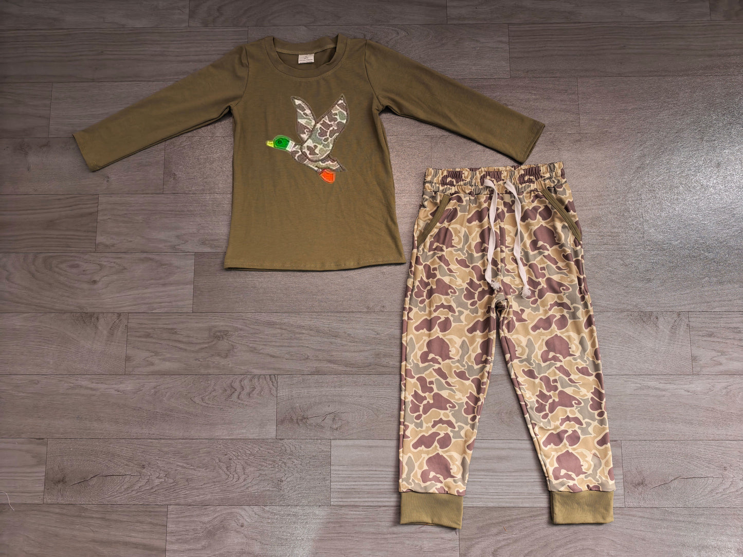 Embroidery Camo Ducks Baby Boys Top Pockets Jogger Hunting Clothes Sets Preorder