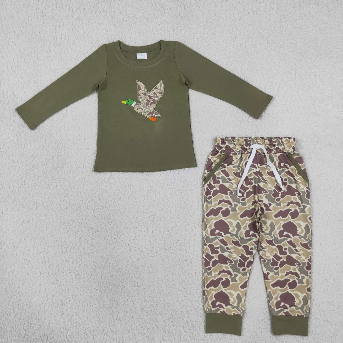 Embroidery Camo Duck Baby Boys Shirt Pockets Jogger Hunting Clothes Set