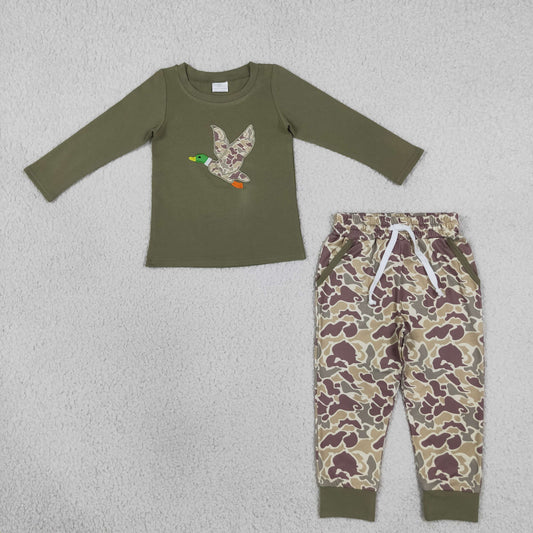 Embroidery Camo Duck Baby Boys Shirt Pockets Jogger Hunting Clothes Set