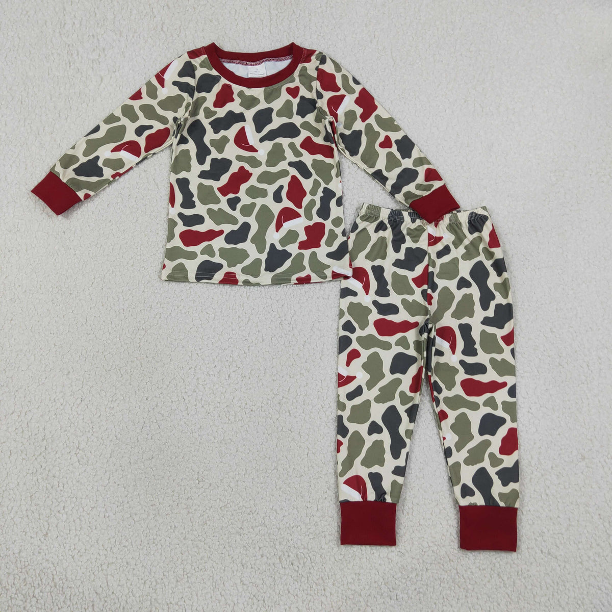 Baby Boys Green Red Camo Top Pant Christmas Pajamas Sets