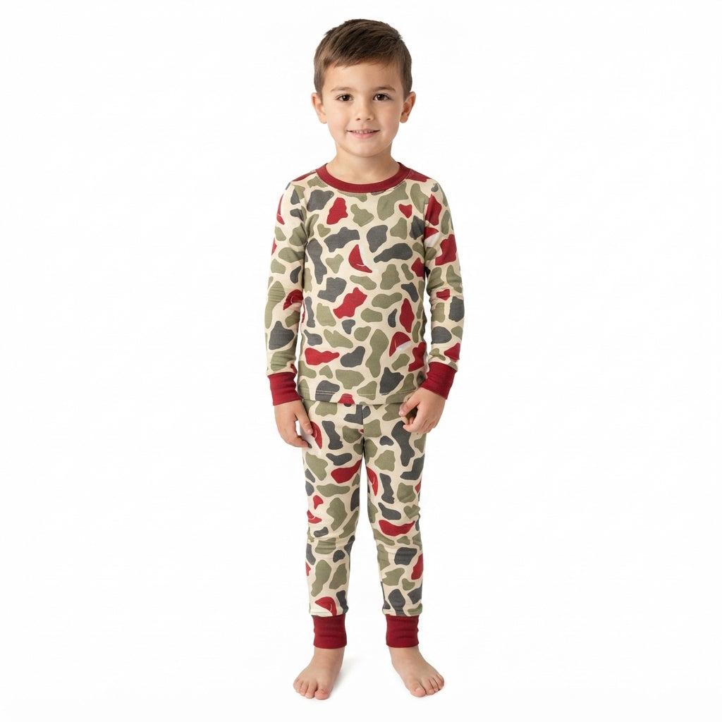 Baby Boys Green Red Camo Top Pant Christmas Pajamas Sets