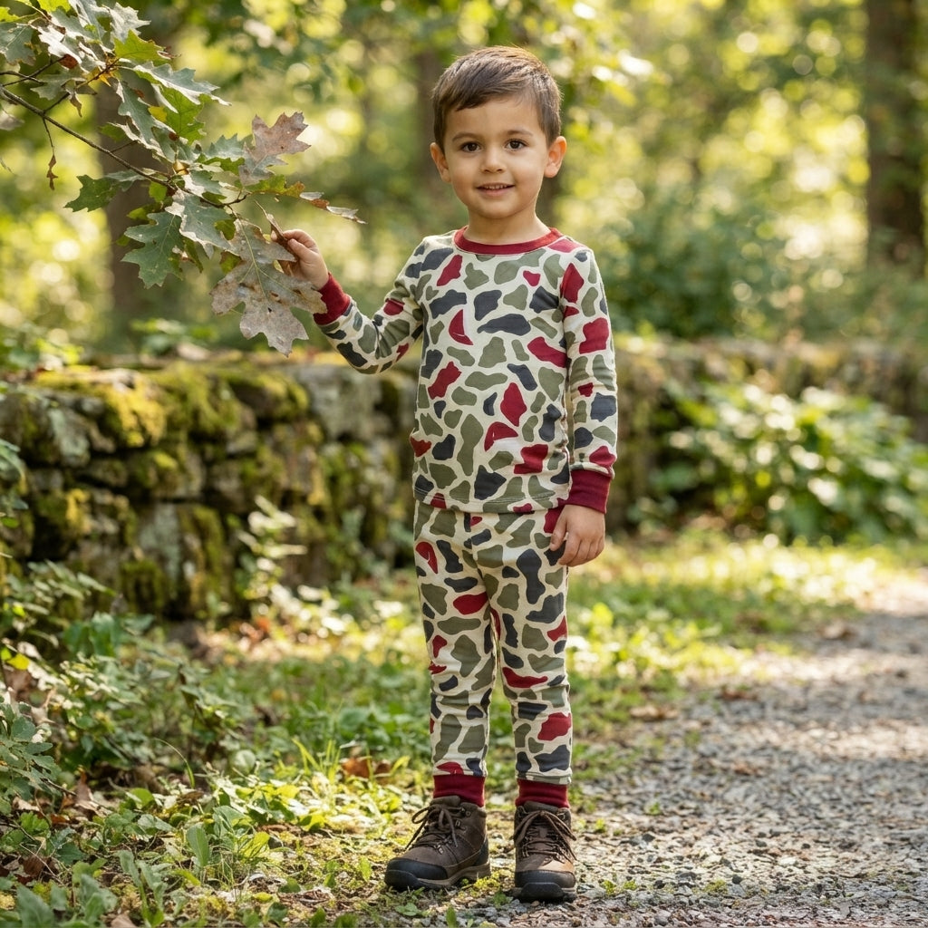 Baby Boys Green Red Camo Top Pant Christmas Pajamas Sets
