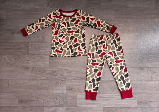 Baby Boys Green Red Camo Top Pant Christmas Pajamas Sets Preorder