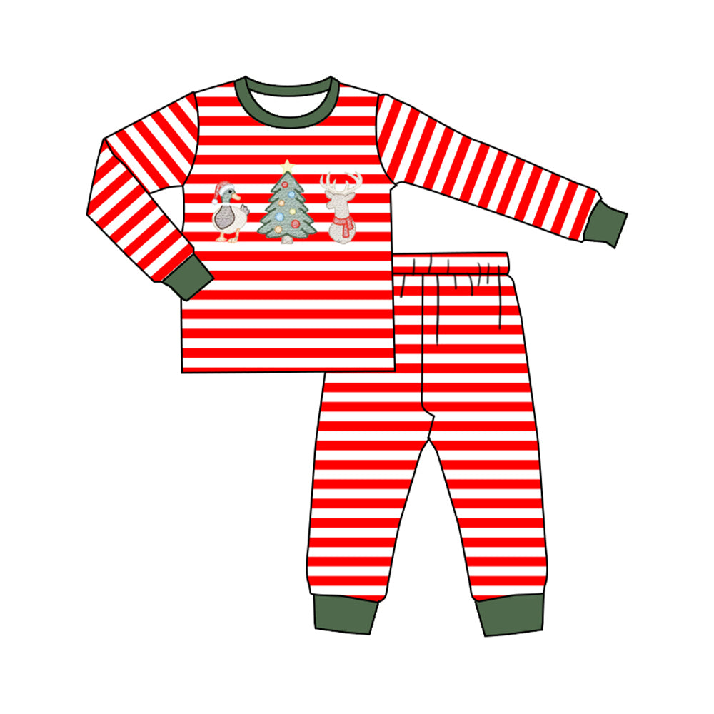 Preorder moq 5 Baby Boys Red Stripe Ducks Deer Trees Top Pant Christmas Pajamas Sets