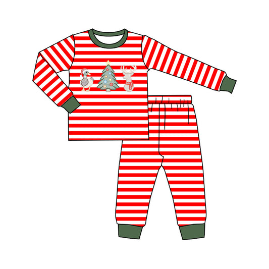 Preorder moq 5 Baby Boys Red Stripe Ducks Deer Trees Top Pant Christmas Pajamas Sets