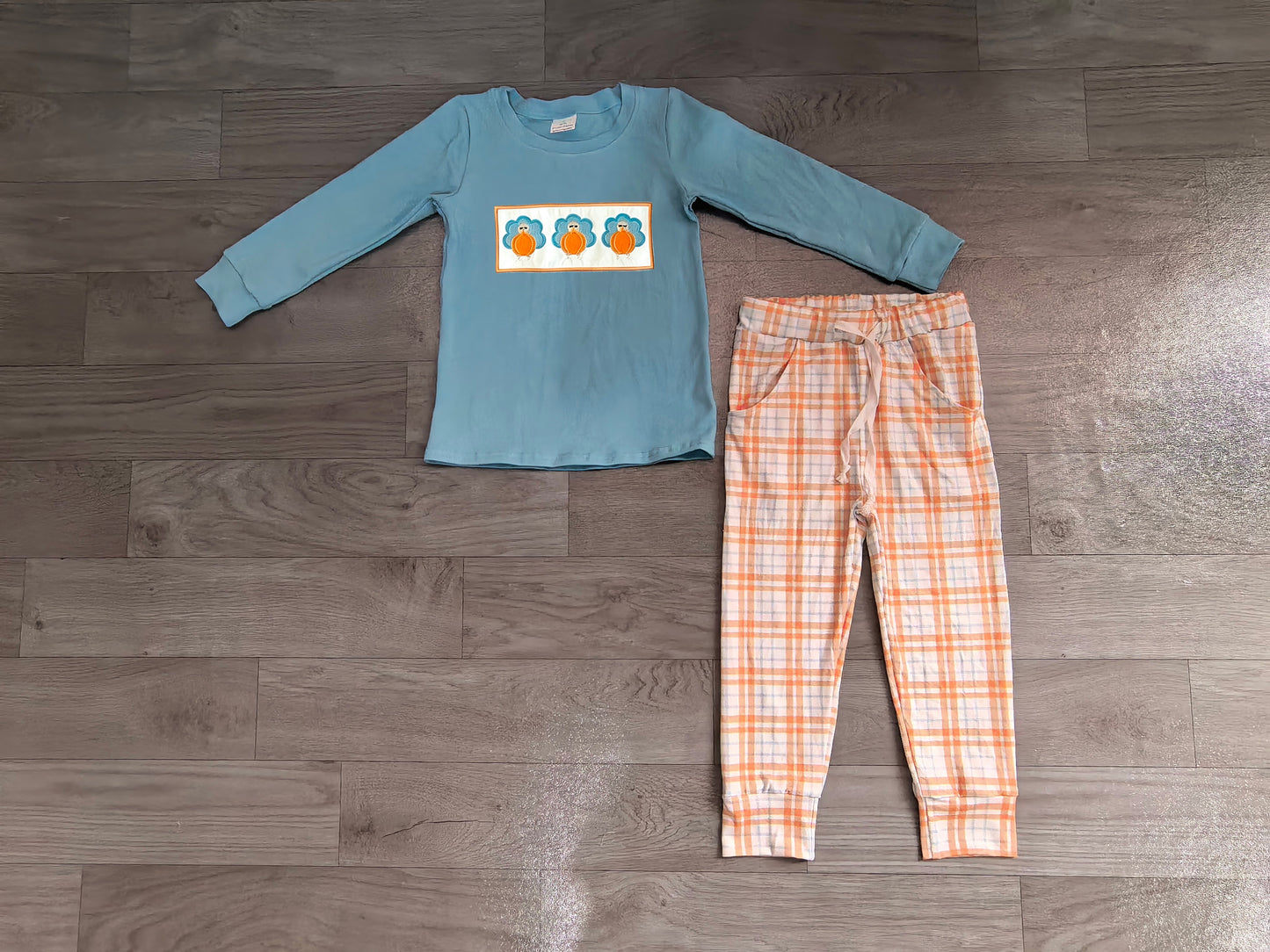 Embroidery Pumpkins Turkey Baby Boys Pockets Pant Thanksgivings Clothes Sets Preorder