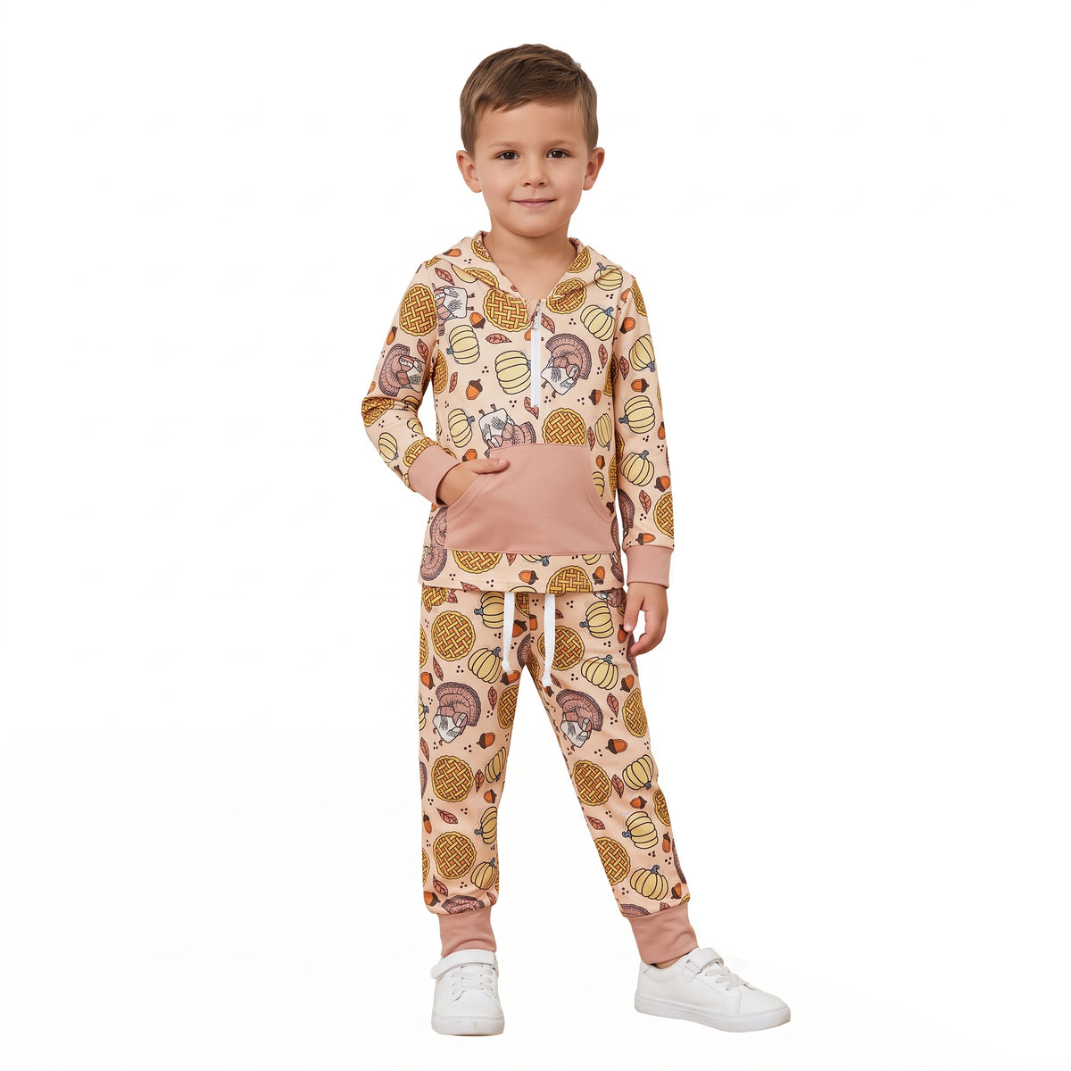 Baby Boys Pumpkins Turkey Zip Pickets Hoodie Joggers Thanksgivings Clothes Set