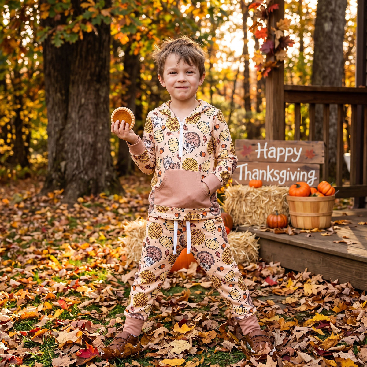 Baby Boys Pumpkins Turkey Zip Pickets Hoodie Joggers Thanksgivings Clothes Set