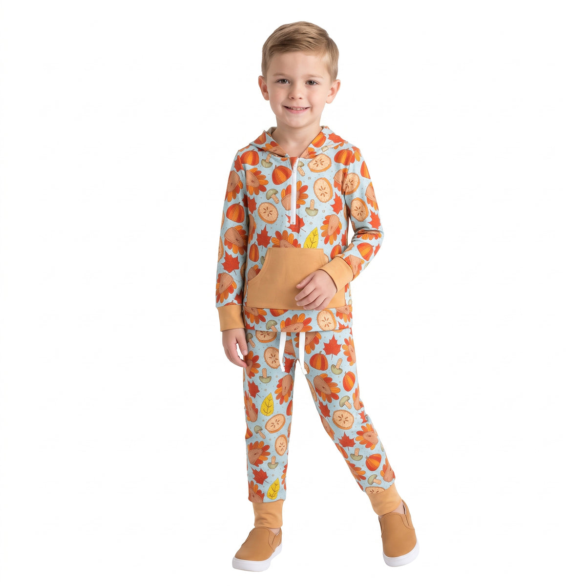 Baby Boys Pumpkins Turkey Zip Pockets Hoodie Joggers Thanksgivings Clothes Set