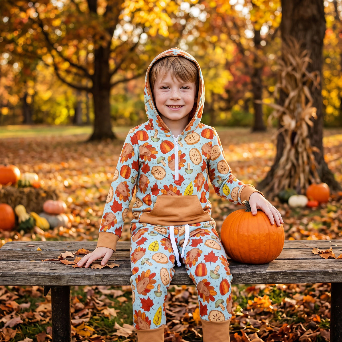 Baby Boys Pumpkins Turkey Zip Pockets Hoodie Joggers Thanksgivings Clothes Set