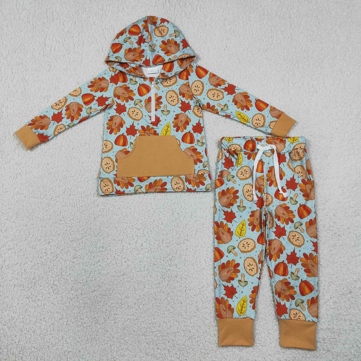 Baby Boys Pumpkins Turkey Zip Pockets Hoodie Joggers Thanksgivings Clothes Set