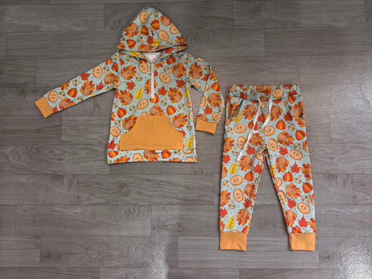 Baby Boys Pumpkins Turkey Zip Pickets Hoodie Joggers Thanksgivings Clothes Set Preorder