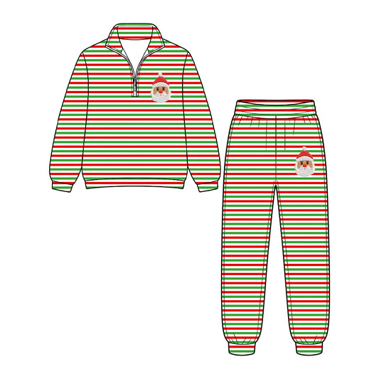 Preorder moq 5 Baby Boys Red Green Stripe Santa Zip Pullovers Joggers Christmas Clothes Set