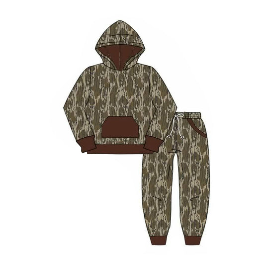 Preorder moq 5 Baby Boys Wood Camo Pocket Hoodie Jogger Pants Hunting Clothes Set