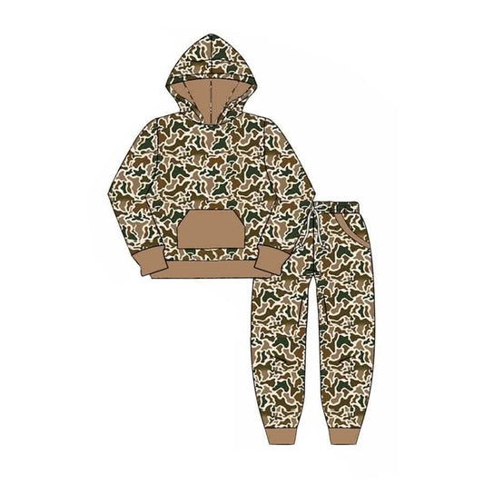 Baby Boys Khaki Camo Pocket Hoodie Jogger Pants Hunting Clothes Set Preorder