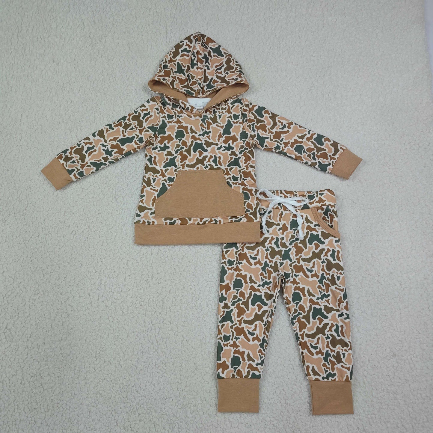 Baby Boys Khaki Green Camo Hoodie Pocket Jogger Pants Clothes Set