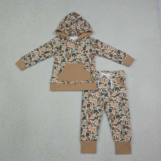 Baby Boys Khaki Green Camo Hoodie Pocket Jogger Pants Clothes Set