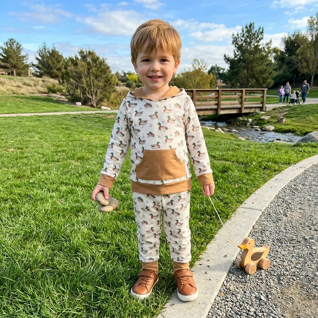 Baby Boys Ducks Plaid Pocket Hoodie Jogger Pants Hunting Clothes Set
