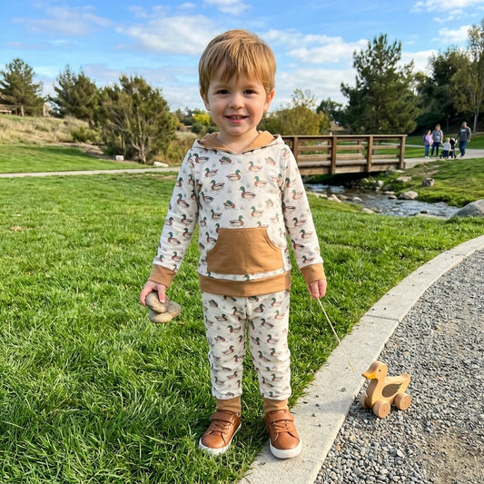 Baby Boys Ducks Plaid Pocket Hoodie Jogger Pants Hunting Clothes Set