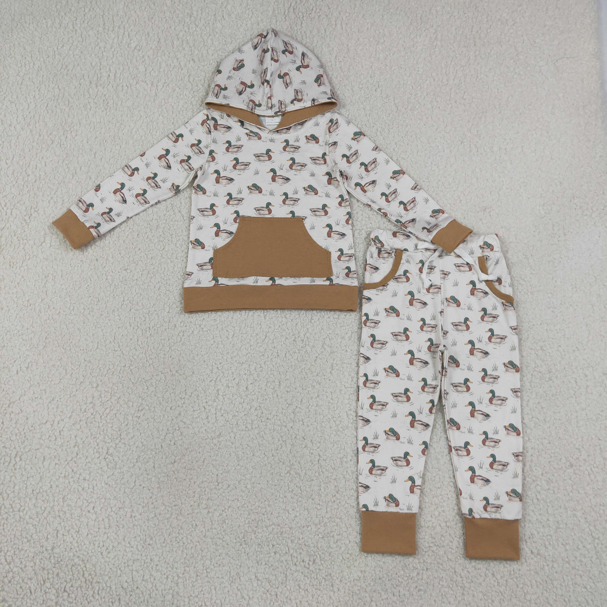 Baby Boys Ducks Plaid Pocket Hoodie Jogger Pants Hunting Clothes Set
