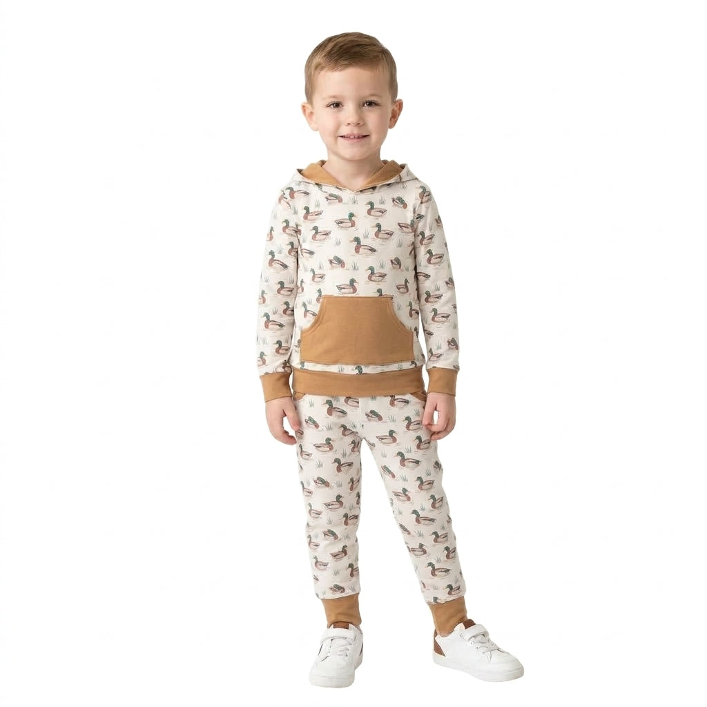Baby Boys Ducks Plaid Pocket Hoodie Jogger Pants Hunting Clothes Set