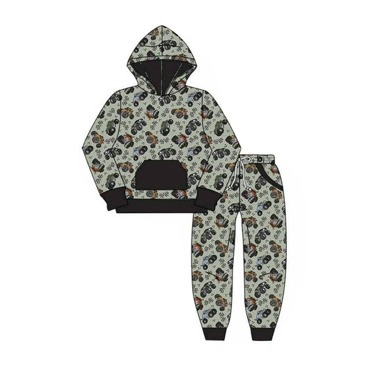 Preorder moq 5 Baby Boys Flags Motors Pocket Hoodie Jogger Pants Clothes Set