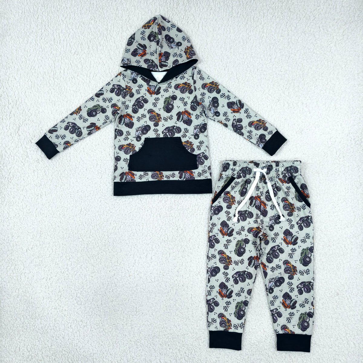 Baby Boys Flags Motors Pocket Hoodie Jogger Pants Clothes Set
