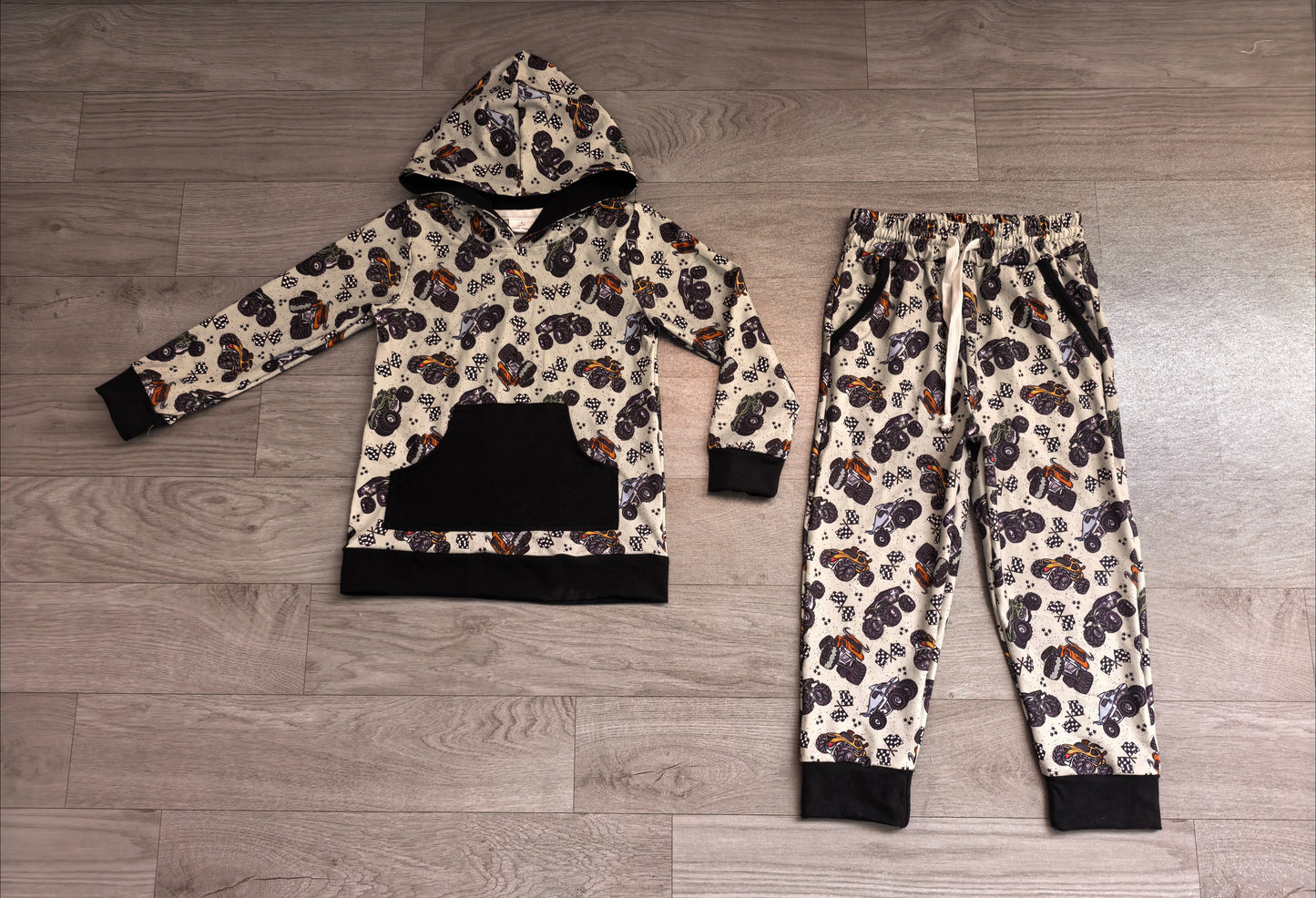 Baby Boys Flags Motors Pocket Hoodie Jogger Pants Clothes Set Preorder