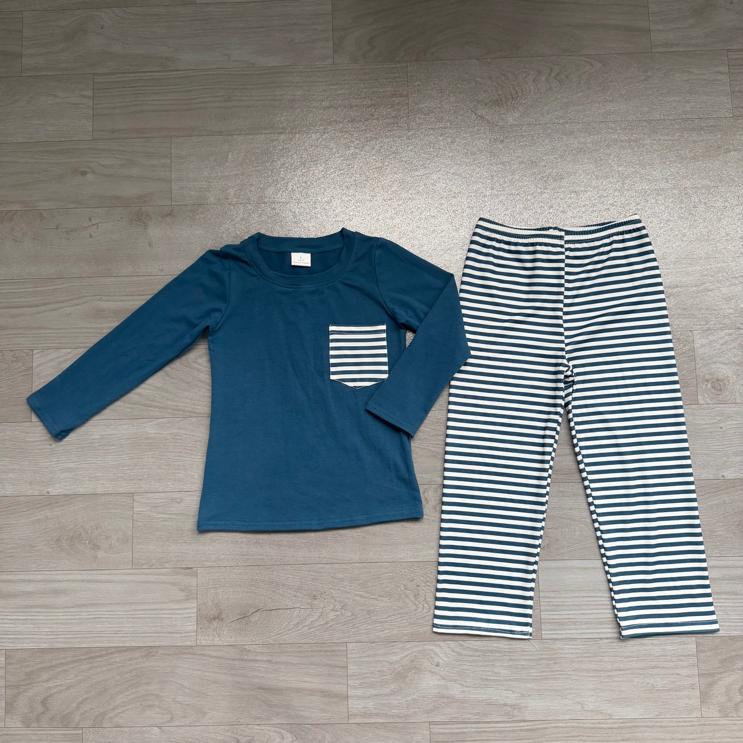 Baby Boys Navy Long Sleeve Pocket Top Stripe Pants Clothes Set Preorder