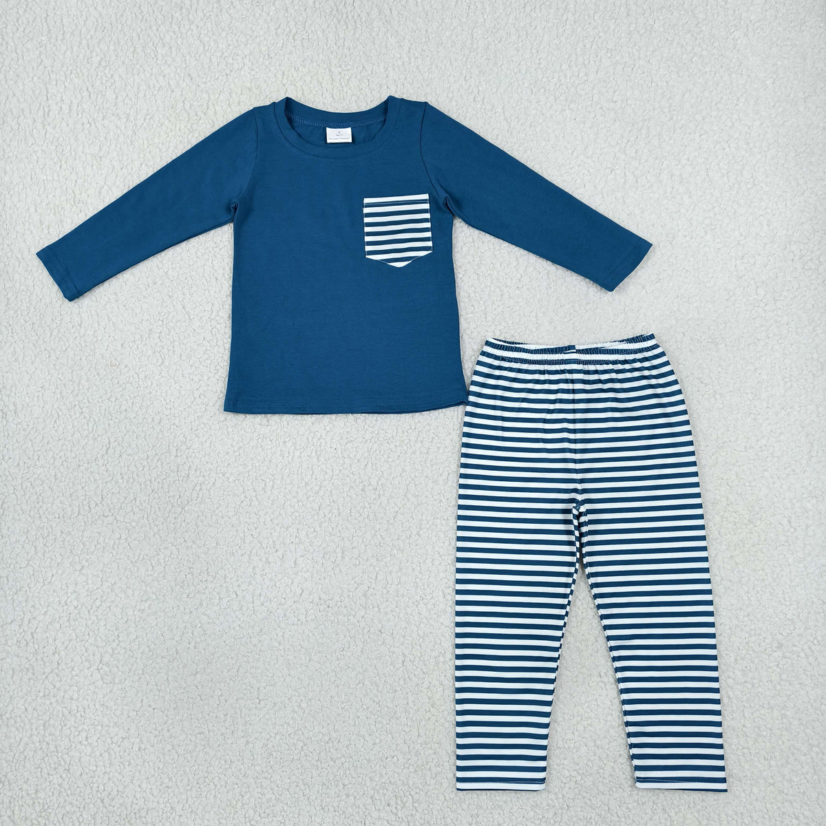Baby Boys Navy Long Sleeve Pocket Top Stripe Legging Pants Clothes Set