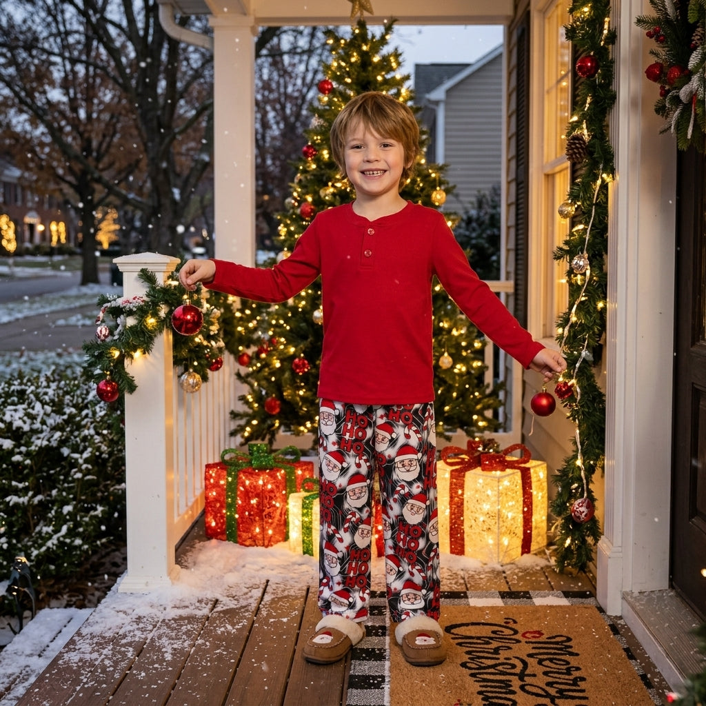 Baby Boys Red Long Sleeve Button Top Santa Pant Christmas Clothes Set