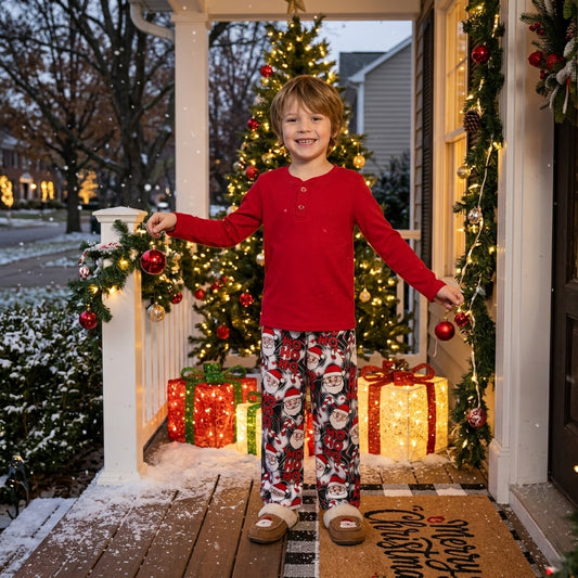 Baby Boys Red Long Sleeve Button Top Santa Pant Christmas Clothes Set