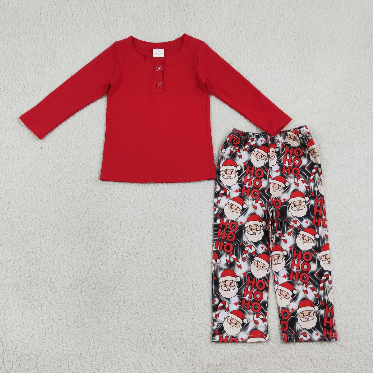 Baby Boys Red Long Sleeve Button Top Santa Pant Christmas Clothes Set