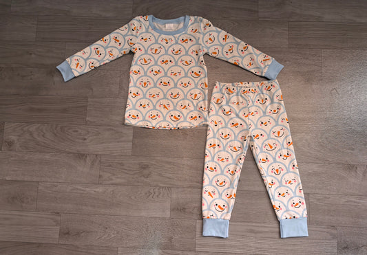 Baby Boys Long Sleeve Blue Snowmen Top Pants Christmas Pajamas Set Preorder
