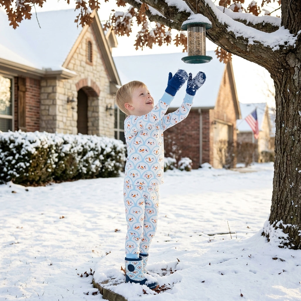 Baby Boys Long Sleeve Blue Checked Snowmen Top Pant Christmas Pajamas Set