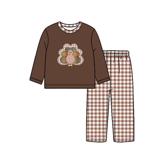 Preorder moq 5 Baby Boys Turkey Top Checked Pants Thanksgivings Clothes Set