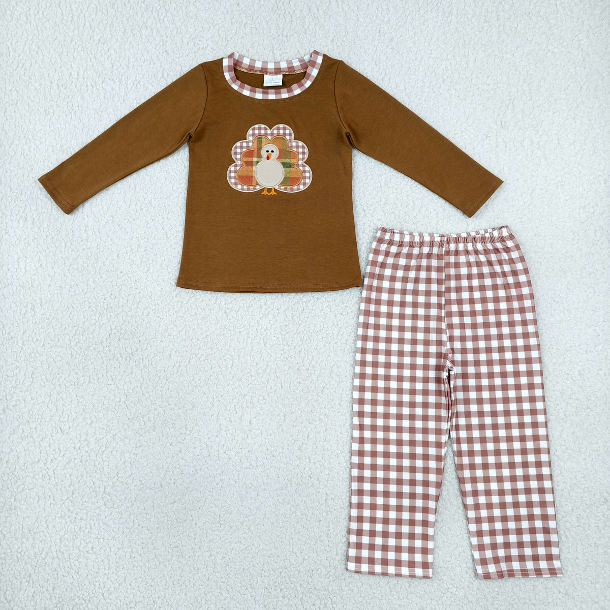 Sibling Baby Boys Embroidery Turkey Checked Pant Thanksgiving Set Pant Rompers