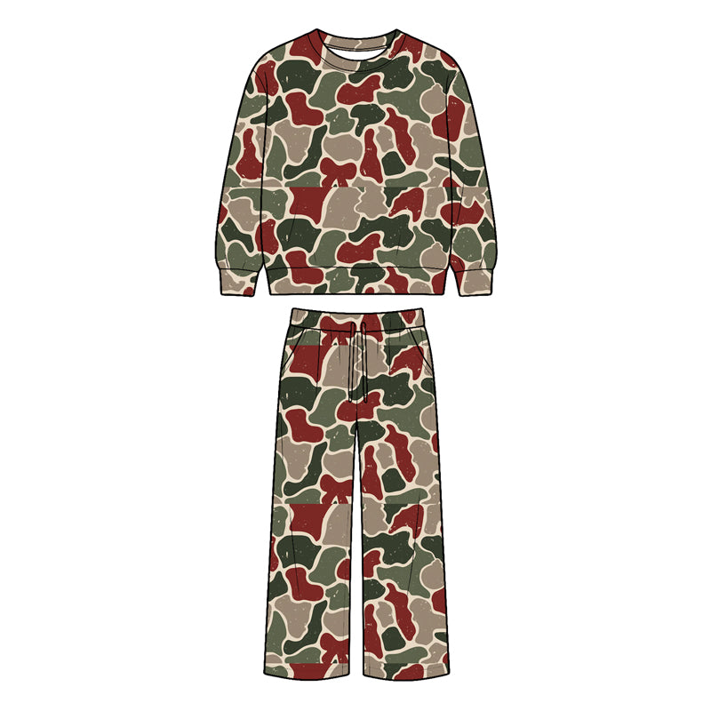 Preorder moq 5 Baby Boys Red Green Camo Top Pockets Pants Clothes Set